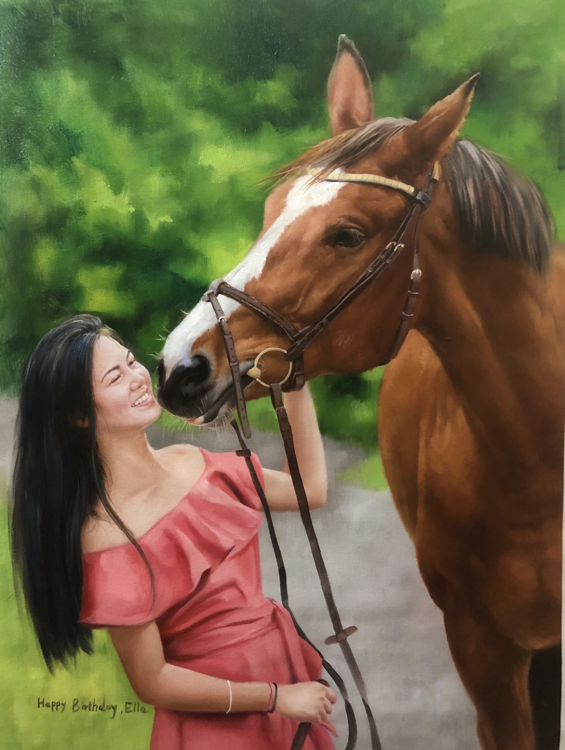 Custom oil painting of woman with horse